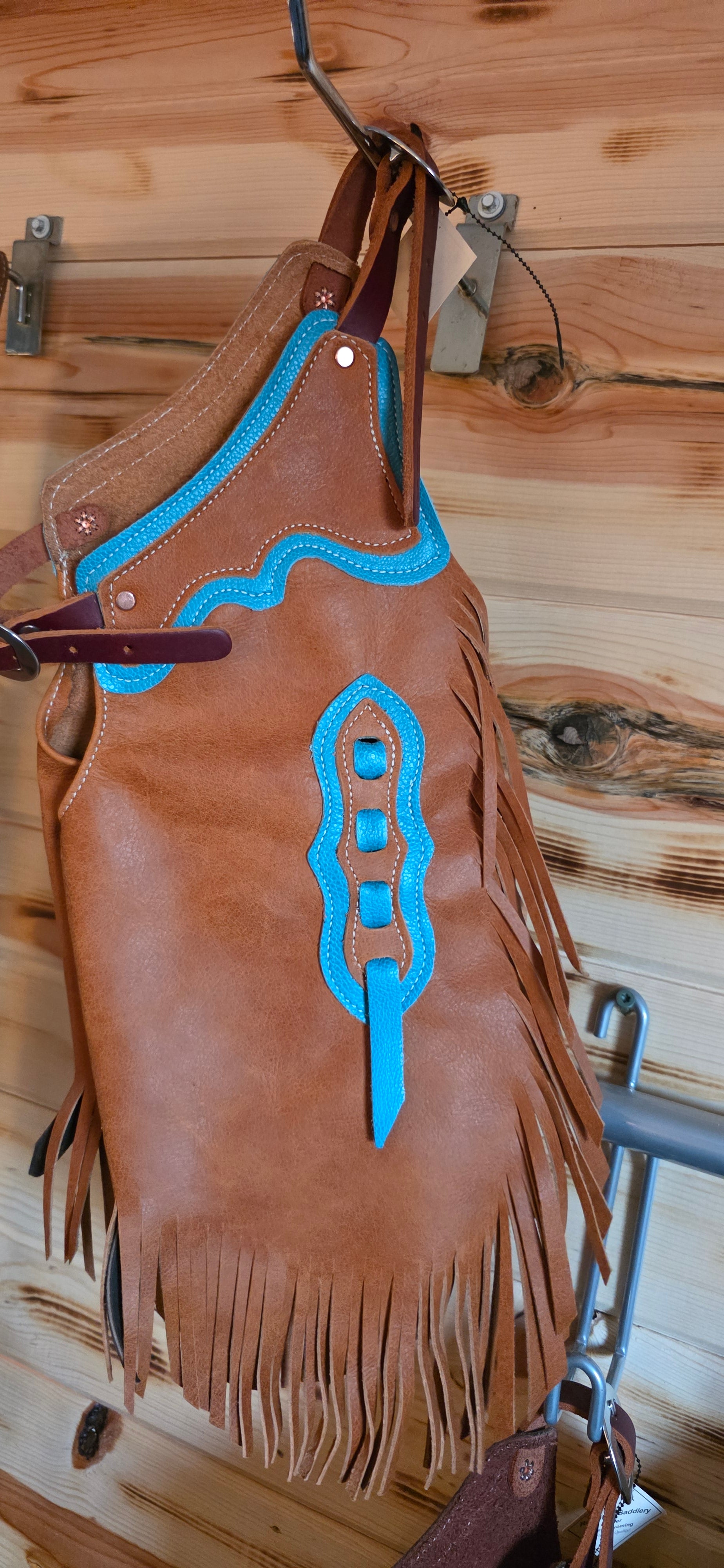 Kid's Chinks - Light Brown with Blue Trim