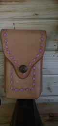 Phone case Brown with Pink Buckstitch